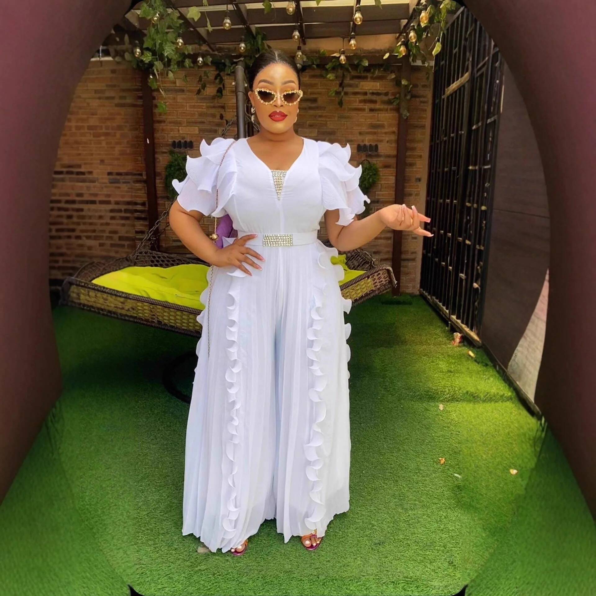 Summer Clothing Y2K - Plus Size Women's V-neck Ruffle Jumpsuit