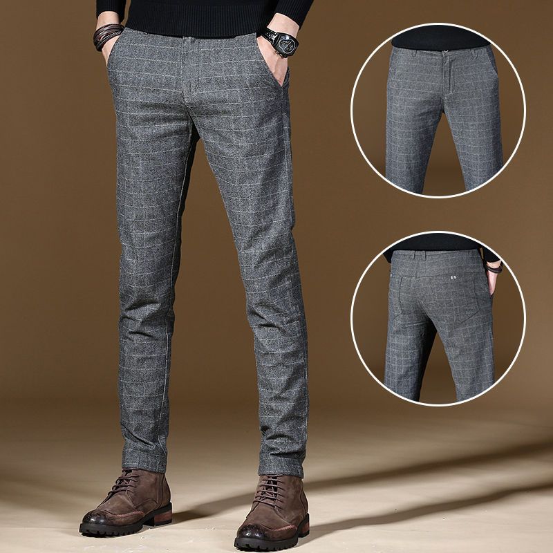 Summer Clothing Cheap - Male Suit Trousers Gray Plaid Check