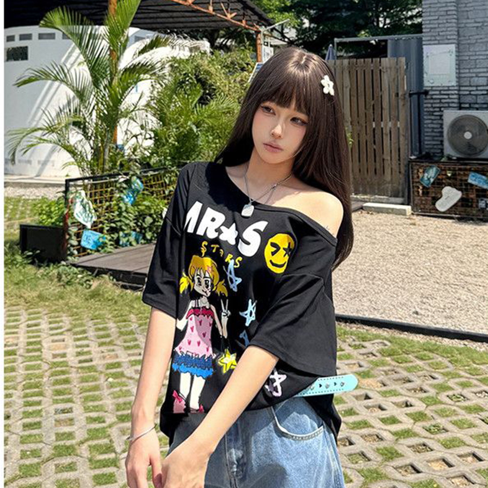 Hotweek Pattern T-shirt Cartoo - Summer Clothing Y2K recension och pris