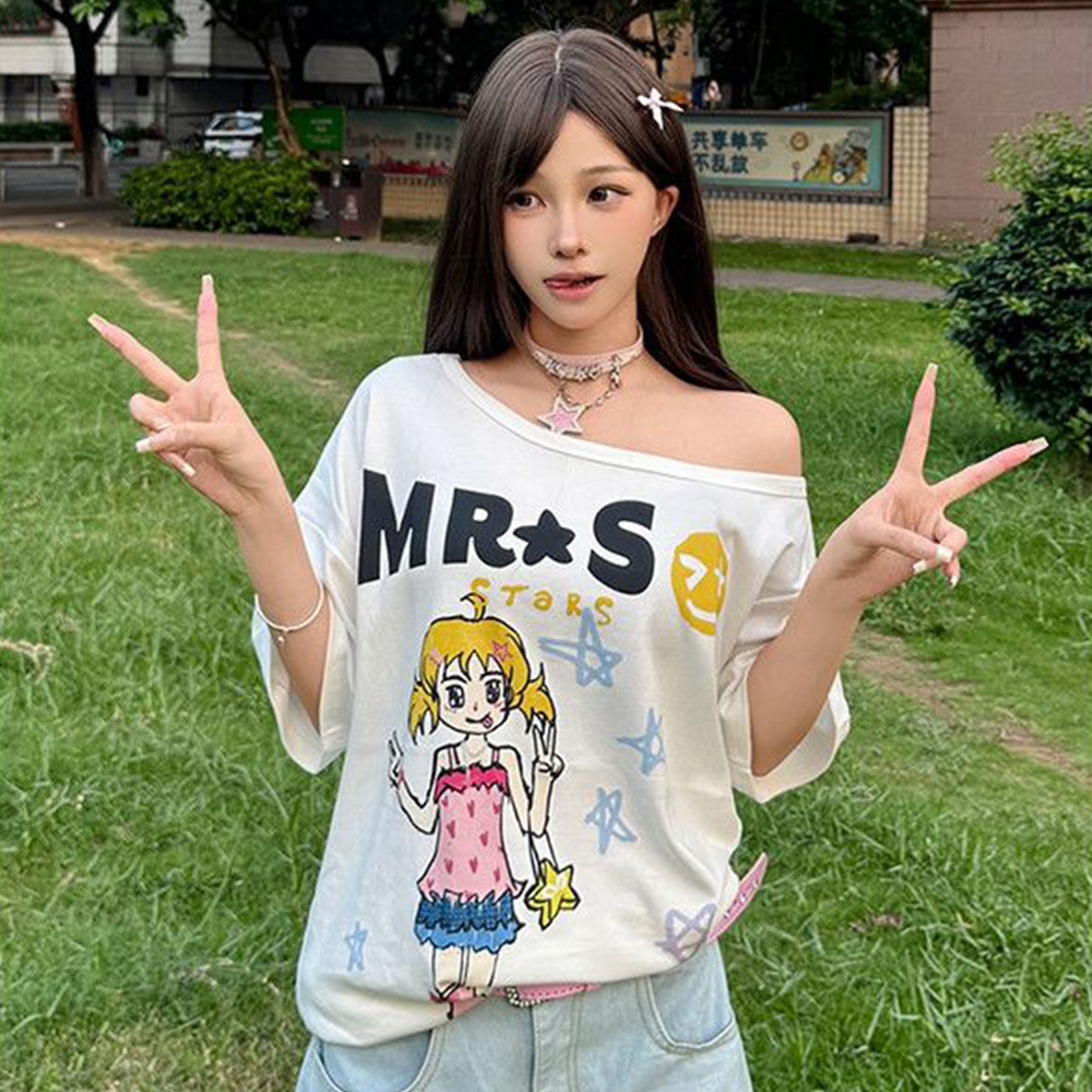 Hotweek Pattern T-shirt Cartoo - Summer Clothing Y2K recension och pris