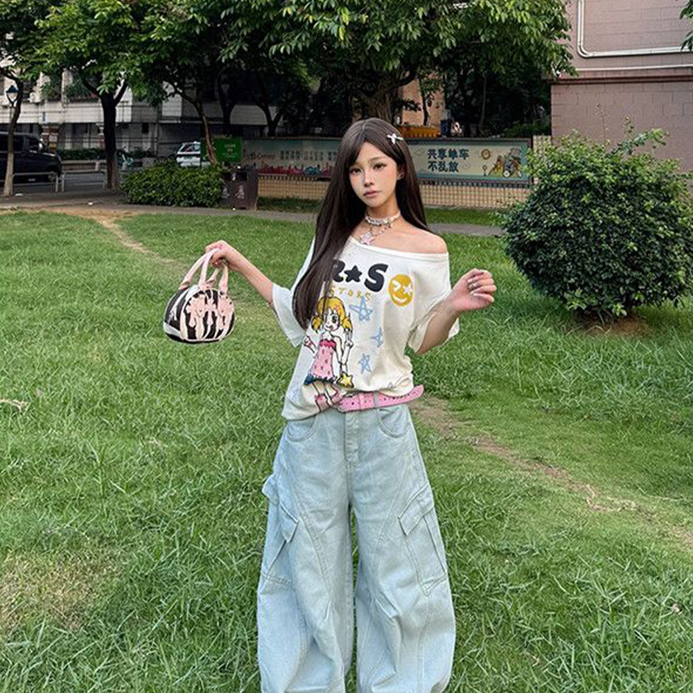 Hotweek Pattern T-shirt Cartoo - Summer Clothing Y2K recension och pris